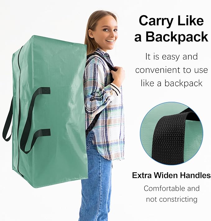 VELVETSURE 12 Pack Heavy Duty Large Moving Bags W/Backpack Straps - Strong Handles & Zippers, Storage Totes For Space Saving, Fold Flat, Alternative to Moving Box and Storage Bin, Teal