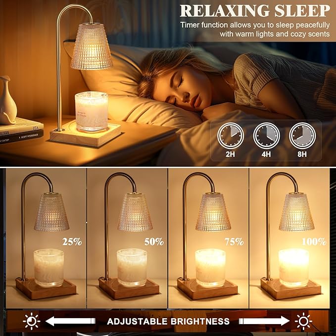 Hong-in Amber Candle Warmer Lamp-Dimmable Candle Lamp with Timer, Christmas Birthday Gifts for Women, House Warming Gifts for New Home Bedroom Decor, Vintage Wax Warmer for Scented Wax