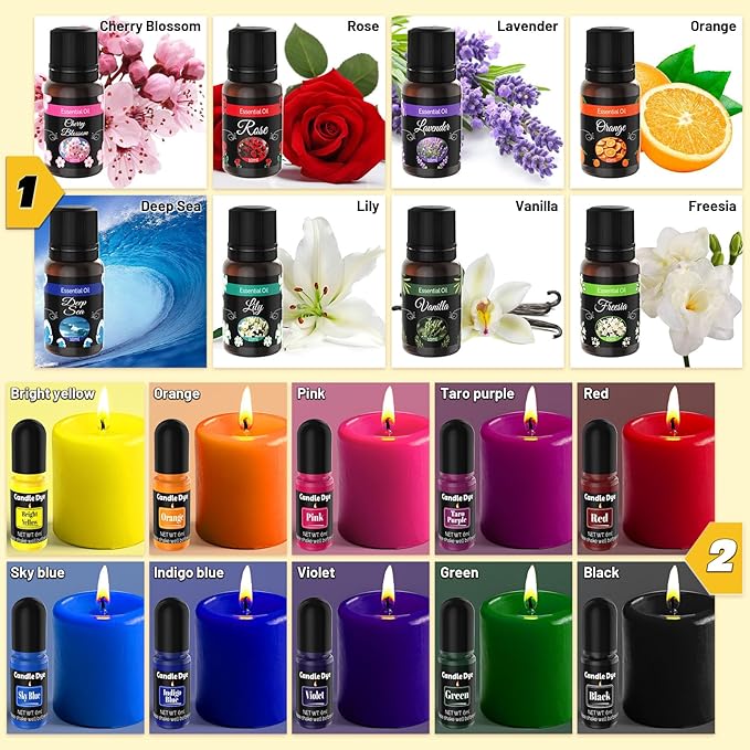 Candle Making Kit for Adults - 43 PCS Complete DIY Candle Making Supplies, Include Wax Melter, 1500G Soy Wax Beeswax, 8 Scents, 10 Dyes, 10 Jars, 20 Wicks & More - Great for Beginner, Home Decoration