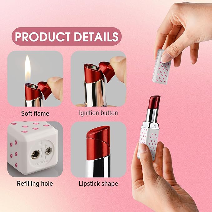 Cute Lipstick Lighter Soft Flame Refillable Butane Lighter, Adjustable Pocket Lighter Delicate Gift for Girls Women Girlfriend on Birthday,Anniversary White(Without Butane)