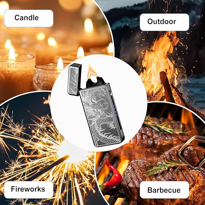 Electric Lighter Plasma Rechargeable with LED Battery Indicator Strong Flame, USB Convenient Charging, Windproof Lighter Outdoor(Black Dragon)