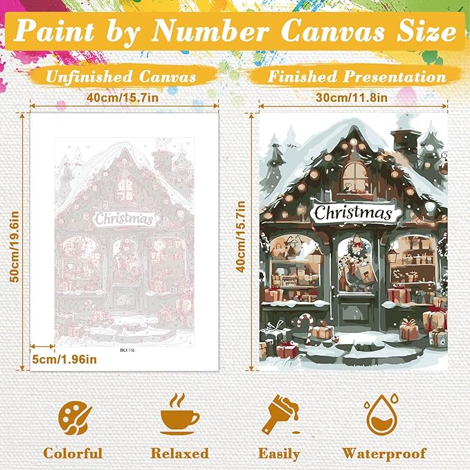 Skyboda Christmas Shop Paint by Numbers Kit for Adults Beginners with Frame, Christmas Adult Paint by Number Kits on Canvas, Easy DIY Oil Painting Kits for Home Decor, 8x12in