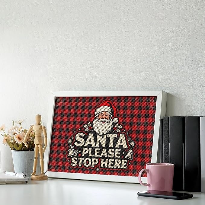 AIVKIEJK Diamond Painting Kits for Adults - Christmas Santa Please Stop Here Painting DIY 5D Full Drill Diamond Dots Paintings with Diamonds Gem Art and Crafts Home Decor 8"x12"