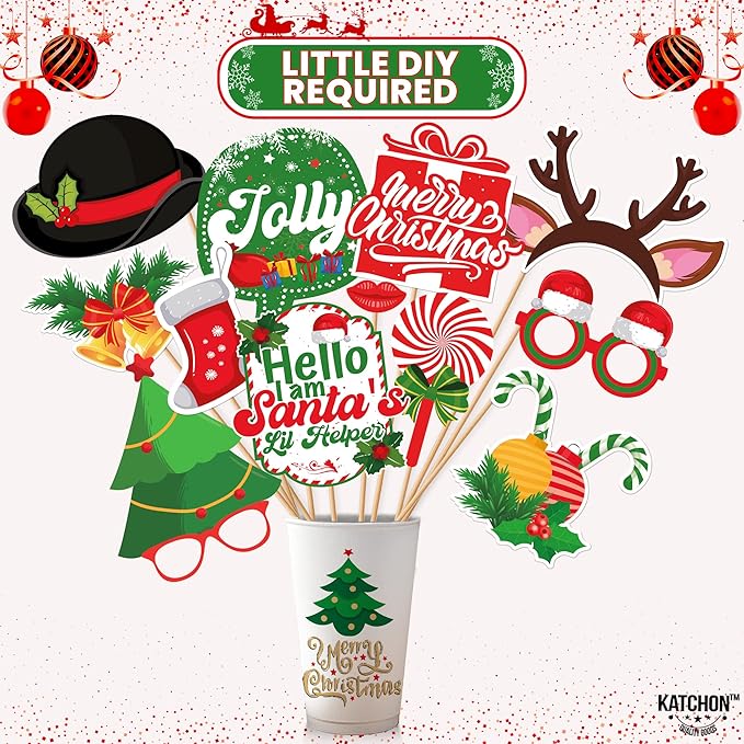 KatchOn, 35 Pcs Huge Christmas Photo Booth Props Kit, DIY | Christmas Decorations Indoor | Holiday Photo Booth Props for Photoshoot Selfie Xmas Decorations | Navidad Decoración