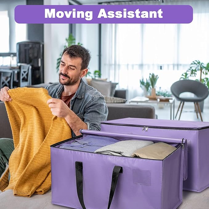 Moving Bags Heavy Duty Lavender Purple – Large Packing Bags for Moving, Extra Large Storage Totes with Zippers and Handles
