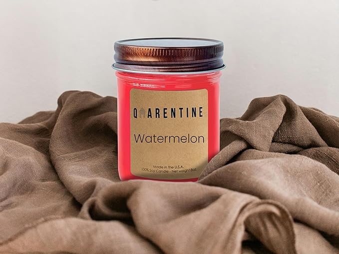 Organic Soy Wax Watermelon Scented Candle - 100% Pure Soy Wax & Essential Oils - Fruity Aroma - Long Burning time and Non Toxic - Made in USA (8oz)