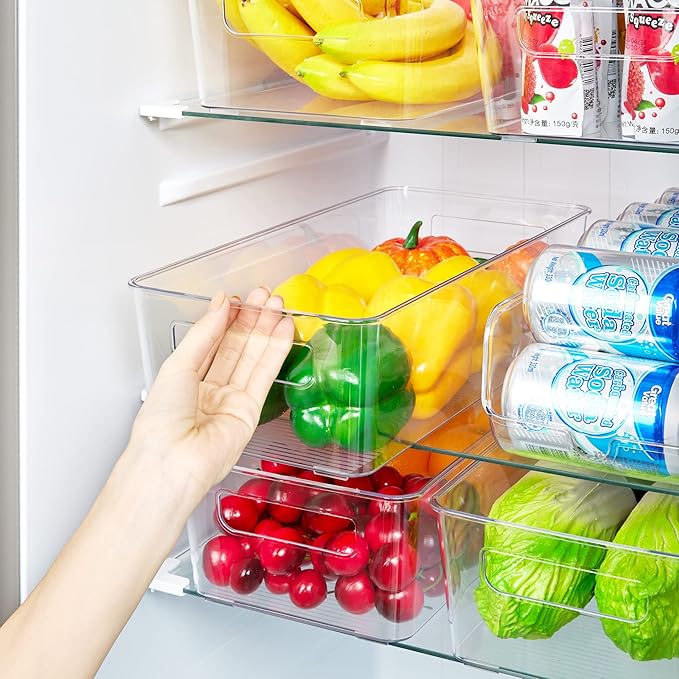 Vtopmart Set of 8 Fridge Organizer, Refrigerator Organizer Bins with Handles, Freezer Organizer Clear Organizing Bins, BPA-Free Fridge Storage Containers for Fridge, Freezer, Cabinet, Kitchen, Pantry