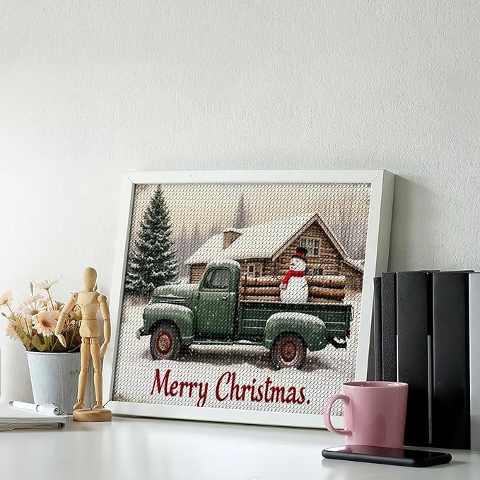 AIVKIEJK Diamond Painting Kits for Adults - Christmas Truck with Snowman & Cabin Winter Painting DIY 5D Full Drill Diamond Dots Paintings with Diamonds Gem Art and Crafts Home Decor 16"x20"
