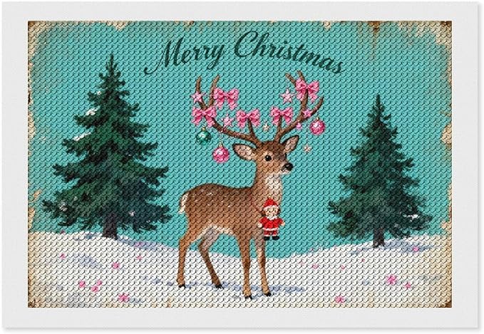 AIVKIEJK Diamond Painting Kits for Adults - Merry Pink Christmas Santa Deer & Tree Painting DIY 5D Full Drill Diamond Dots Paintings with Diamonds Gem Art and Crafts Home Decor 8"x12"