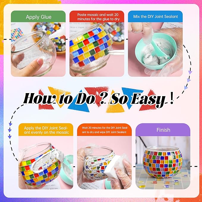 Joyclub DIY Mosaic Candle Holder Kit Mosaic Kits for Adults Stained Glass Tealight Candle Holder for Home Lighting Decor Girls Birthday Craft Gifts