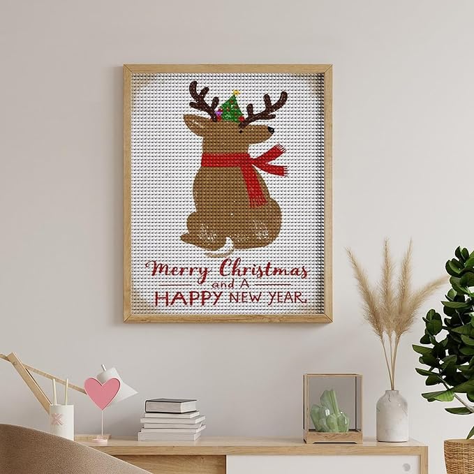 Diamond Painting Kits for Adults - Merry Christmas And Happy New Year Red Antlers & Scarf Painting DIY 5D Full Drill Diamond Dots Paintings with Diamonds Gem Art And Crafts Home Decor 16"x20"