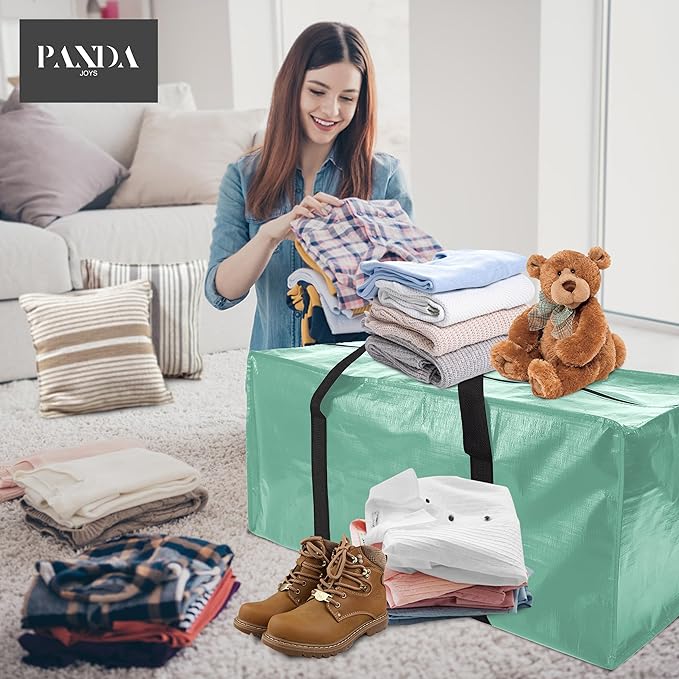 PANDA JOYS 12 Pack Extra Large Moving Bags with Zippers & Carrying Handles, Heavy-Duty Storage Tote for Space Saving Moving Storage, Fold Flat, Alternative to Box and Bin,Teal