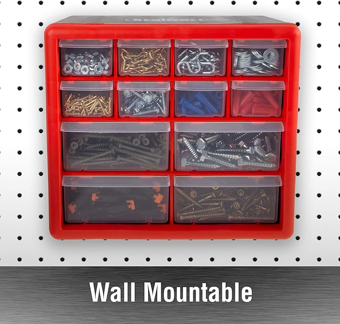 Stalwart - 75-ST6067 Storage Drawers-12 Compartment Organizer Desktop or Wall Mount Container- 4 Large and 8 Small Bins for Hardware, Beads, Jewelry, and More by