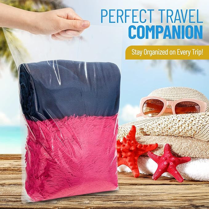 12 Count - Large Plastic Bags With Zipper Top, 20 Gallon Size 24" x 32", Extra Large Storage Bags, For Clothes, Travel, Moving, BPA-Free, Heavy Duty 3-Mil Thick