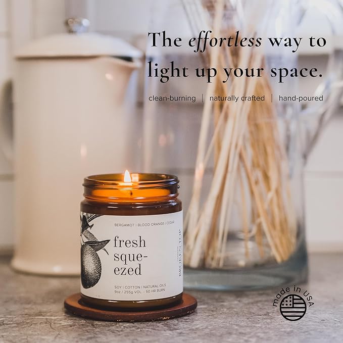 Broken Top Fresh Squeezed Pure Soy Candle | 9 oz. | Bergamot, Blood Orange & Cedar 50-Hour Burn Time. Natural Cotton Wick, Vegan, No Parabens, No Phthalates