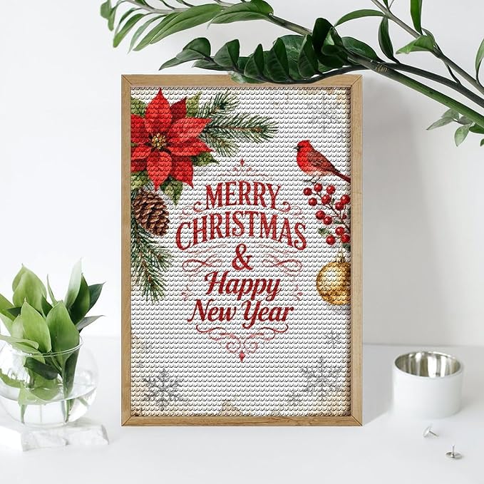 AIVKIEJK Diamond Painting Kits for Adults - Merry Christmas & Happy New Year Painting DIY 5D Full Drill Diamond Dots Paintings with Diamonds Gem Art and Crafts Home Decor 8"x12"