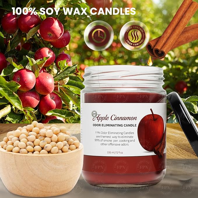 Candle Set Apple Cinnamon Odor Eliminating – 2 Pack 12 oz Soy Wax Candles for Home – Long-Lasting Clean Burn Aromatherapy Candles for Bedroom, Living Room, Bathroom & Office