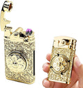 Electric Lighter USB Rechargeable Lighter, Windproof Plasma Dual Arc Lighters, Personalized Lighters, Flameless Cool Lighteres with LED Battery Indication for Candles, Outdoor Camping (Golden)