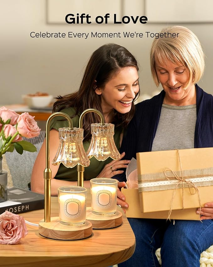 JACKYLED Candle Warmer Lamps 2-Pack, Height Adjustable Fragrance Candle Warming Lamps with 4 Bulbs 35W, 2H/4H/8H Timer and 4-Level Dimmer, Wax Warmer Heater Lamp for Home Decor, Housewarming Gift
