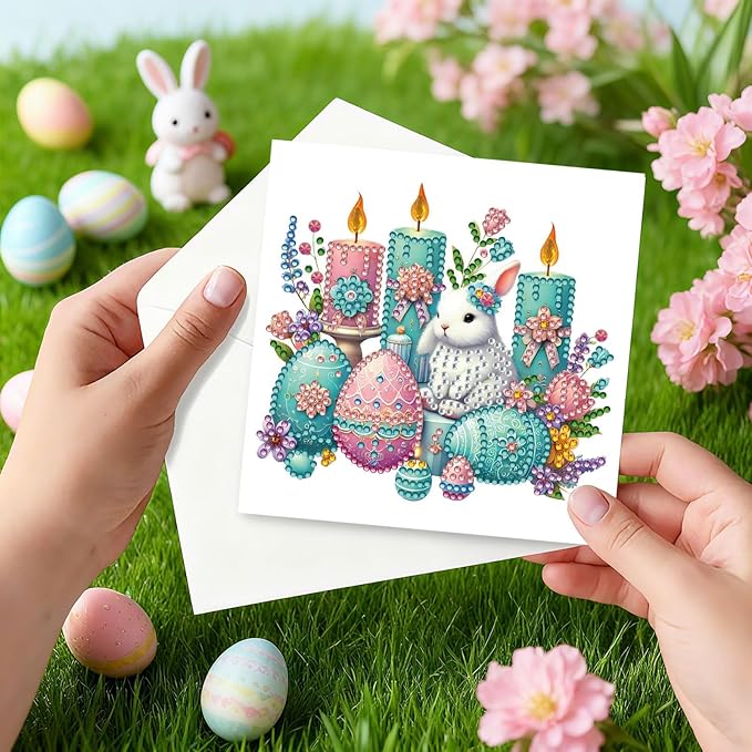 DoxQcs 5D Diamond Art Painting Greeting Cards Kit, DIY Cards for Blessings Congratulations Gifts, Greeting Card Set for Birthday Thanksgiving Day Christmas Halloween-Easter