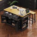 Kitchen Storage Island on Wheels with 2 Bar Stools, Rolling Drop Leaf Kitchen Island Cart with Power Outlet, Open Side Racks, Door Shelves and Towel Bar, 53-Inch, Black