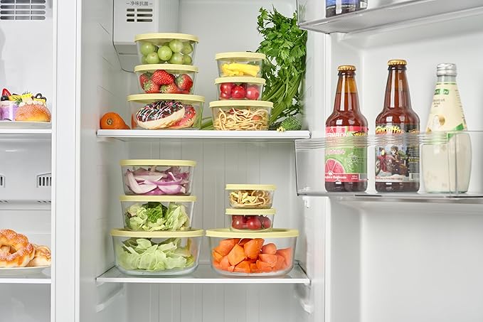 DURA LIVING 16-Piece Glass Food Storage Containers Set (8 Containers + 8 BPA-Free Lids) | 1-Cup, Leakproof | Microwave, Freezer, Oven & Dishwasher Safe | Ideal for Meal Prep & Pantry Organization