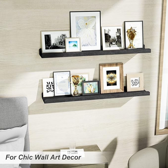 Love-KANKEI 36 Inch Long Floating Shelves Wall Mounted Set of 2, Large Wood Wall Shelves for Storage,Rustic Hanging Shelves for Display,Bedroom, Living Room,Bathroom,Kitchen, Black