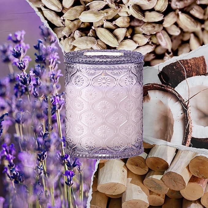 LA JOLIE MUSE Jardin de Lavender Scented Candle - Coconut, Lavender & Sandalwood | 6 oz Natural Soy Wax | 40 Hours Clean Burn | Aromatherapy Candle for Relaxation | Elegant Home Decor