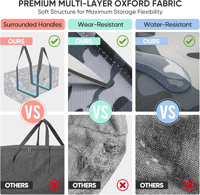 BALEINE Extra Large Storage Tote with Zippers & Carrying Handles, Heavy-Duty Oxford Fabric Moving Bags for Laundry, Space Saving, Storage, Grey Camouflage