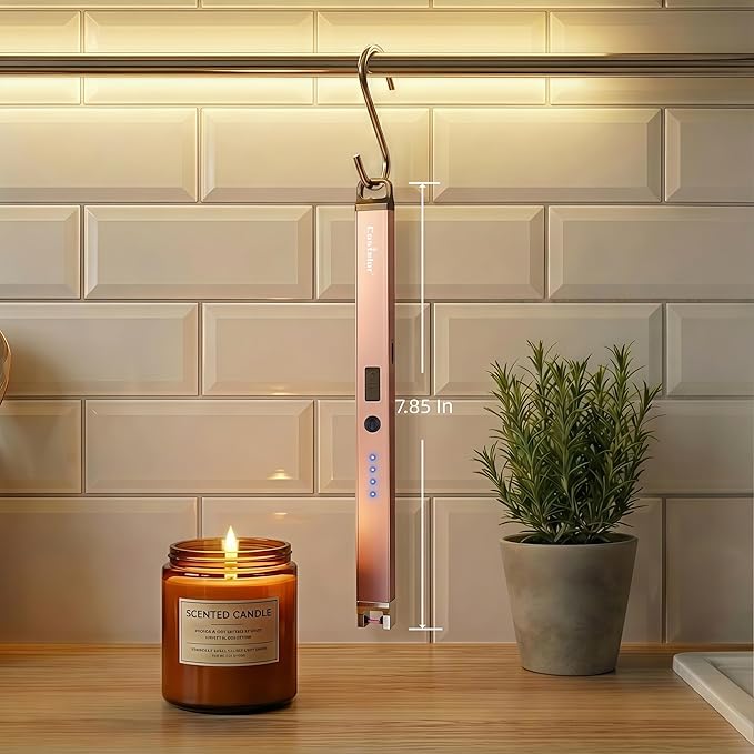 Castelar Candle Lighter, Electric Lighter Windproof Flameless with Safety Switch, USB Rechargeable Lighters for Candle, Grill, BBQ, Camping, Birthday & Stocking Stuffers (Rose Gold)