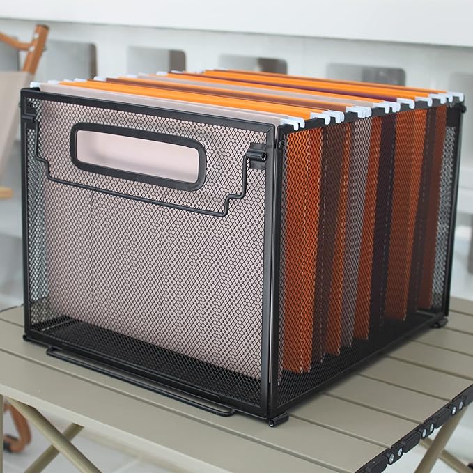 SETTFRFE 2 Pack File Organizer,Metal File Crates for Hanging Folders,Hanging Folder Organizer,Letter Size, Black