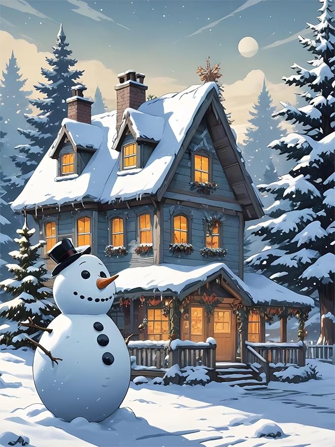 QZOTRXI Christmas Diamond Painting Kits for Adults DIY, 5D Snowman Winter Landscape Diamond Art for Beginners,Round Full Drill Paintings with Diamonds Gem Art for Home Wall Decor 12x14 Inch