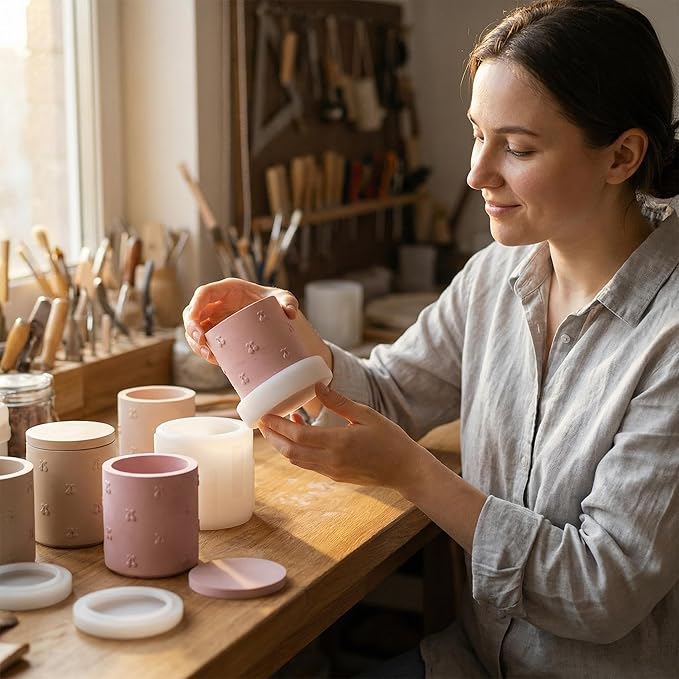 3D Cherry Emboss Lidded Cylinder Silicone Mold, Candle Holder Storage Jar Mold for DIY Candle, Plaster Ornament, Minimalist Home Decor & Craft Making