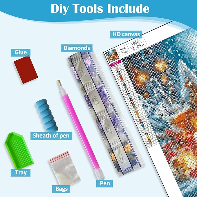 Christmas Candle Light Diamond Painting Kits for Adults, 5D Diamond Art Kits for Adults Beginners, DIY Full Round Drill Diamond Dot Painting Gem Art Kits for Adult, Home Wall Decor 13.8x13.8 Inch