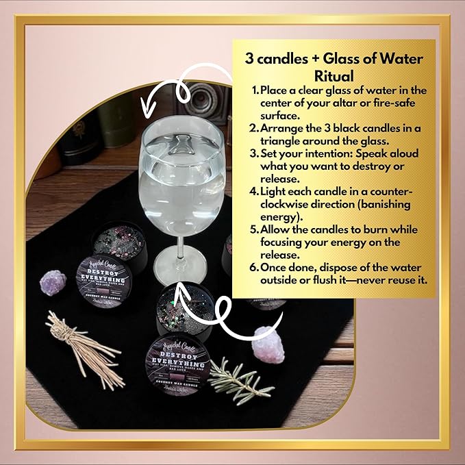Destroy Everything Spiritual Candle to Cut Ties, Remove hexes and Bad luck | Energy cleansing | Soy Candles Non Toxic | Sage Candle | Cleanse Your Home & Calm, Soothe, Restore Body & Mind (Set Of 3)