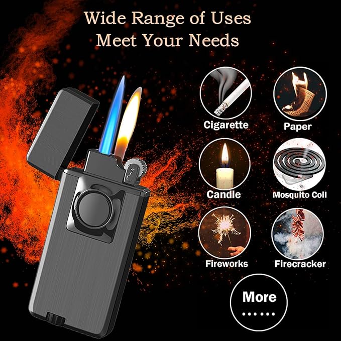 Jet Torch Lighter, Creative Dual Flame Lighter with 6pcs Flint Stone, Windproof Butane Gas Lighter, Cool Adjustable Soft Flame and Jet Flame 2 in1,Refillable Butane Lighter for Outdoor Indoor-Rainbow