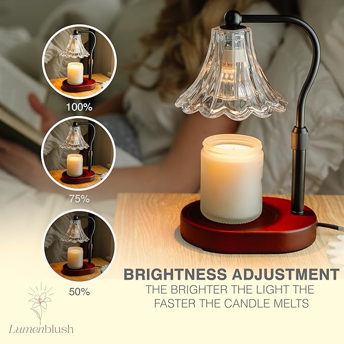 Candle Warmer Lamp – Dimmable Candle Lamp with Timer, Adjustable Height for Jar Candles (Walnut)