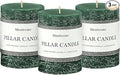 3x4 Inch Dark Green Pillar Candles Set of 3 - Hand-Poured Unscented Candles, Long Clean Burning, Dusty Sage Candle, Smokeless Dripless Candle for Dinner Table, Wedding, Home, Rustic Decor