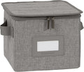 Covermates Dish Storage Box – China & Dinner Plate Storage Container with Dual Zippers, Reinforced Handles, ID Window & Stackable Structured Walls for Dishware Organization, Grey Heather