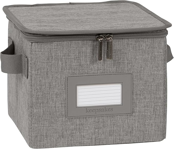 Covermates Keepsakes Zip-Top Storage Box Set, 3 Pack Heavy Duty Polyester Organizer Bins, Stackable Design, ID Window, Reinforced Handles, Closet Home Storage, Grey Heather