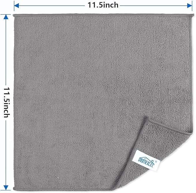 HOMEXCEL Grey Microfiber Cleaning Cloth 100 Pack, Microfiber Towel for Cars, Lint Free, Scratch-Free, Highly Absorbent, and Cleaning Rags for House, Window and Glass, Cars, TV Screen 11.5 X11.5 inch