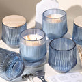 simeitol 13 OZ Blue Large Candle Jars for Making Candles - 6 Pack Glass Candle Jars Bulk with Vertical Striped, Candle Vessels Supplies with Bamboo Lids and Candle Wick Kit, for DIY & Home
