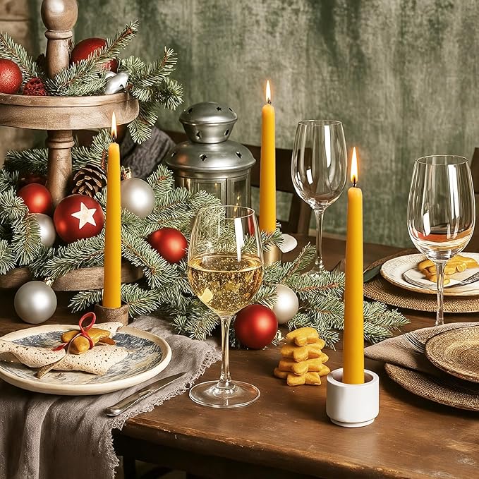 KONNI 0.87×10 Inch Yellow Taper Candles, Unscented and Smokeless Tall Candlesticks, 10 Pack Tapered Candles with Cotton Wicks, Long Burning, Ideal for Weddings, Dinner Parties, and Home Décor