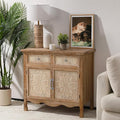 RoyalCraft Vintage Sideboard Buffet, Accent Cabinet with 2 Carved Doors and 2 Drawers, French Country Cabinets for Dining Room, Kitchen, Living Room, Hallway (Natural2, 16''D x 30''W x 30''H)