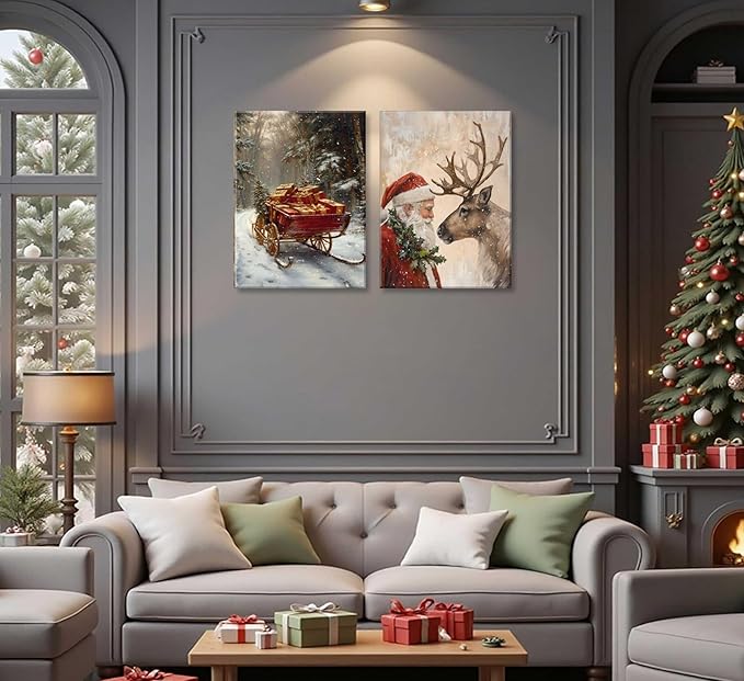 Paint by Number Kit for Adults & Kids, 2 Pack Christmas DIY Painting Kit, 16x20 Inch Canvas Each, with Brushes, Paints & Hanging Kits Framed