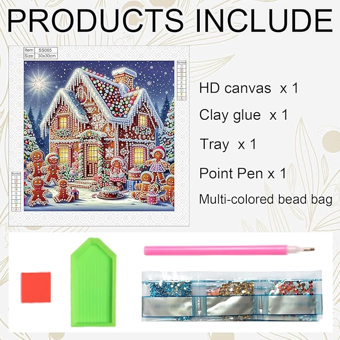 antor Diamond Painting Christmas Gingerbread House, 5D DIY Special Shaped Diamond Art Kits for Adults Beginners, Crystal Rhinestones Diamond Painting Canvas Holiday Scene Winter, Christmas Home Decor