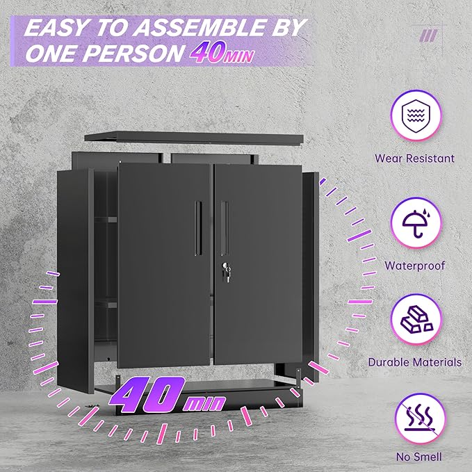 Superday 36" Metal Storage Cabinet, Black Garage Storage Cabinets with Locking Doors and Adjustable Shelves, Steel Lockable Cabinets, Tool Cabinet for Home Office, Garage, School