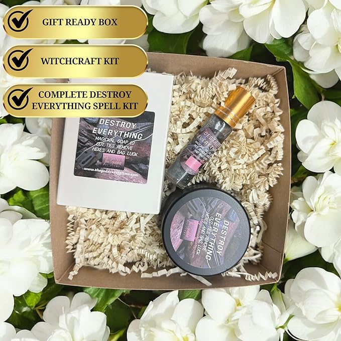 Destroy Everything Spiritual Candle to Cut Ties, Remove hexes and Bad luck | Energy cleansing | Soy Candles Non Toxic | Sage Candle | Cleanse Your Home & Calm, Soothe, Restore Body & Mind (Spell Kit)