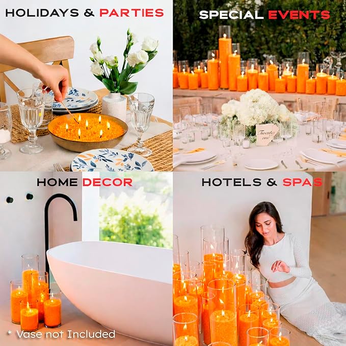 Vogue Candles Orange Pearled Candle Sand Wax (5 LB) – Mother’s Day Candle Kit with 50 Cotton Wicks for DIY Home Lighting – Plant-Based & Reusable Wax Granules Refill for Clean Burning & Custom Vessels