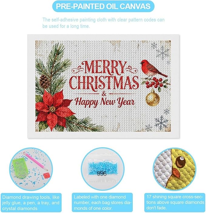 AIVKIEJK Diamond Painting Kits for Adults - Merry Christmas & Happy New Year Painting DIY 5D Full Drill Diamond Dots Paintings with Diamonds Gem Art and Crafts Home Decor 8"x12"